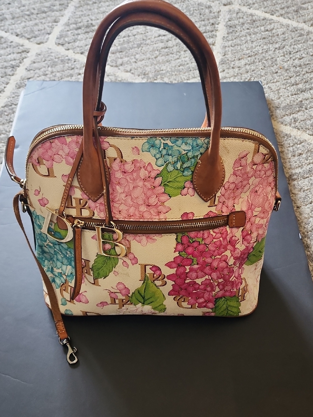 Dooney & Bourke Hydrangea Monogram Celeste Floral Satchel.